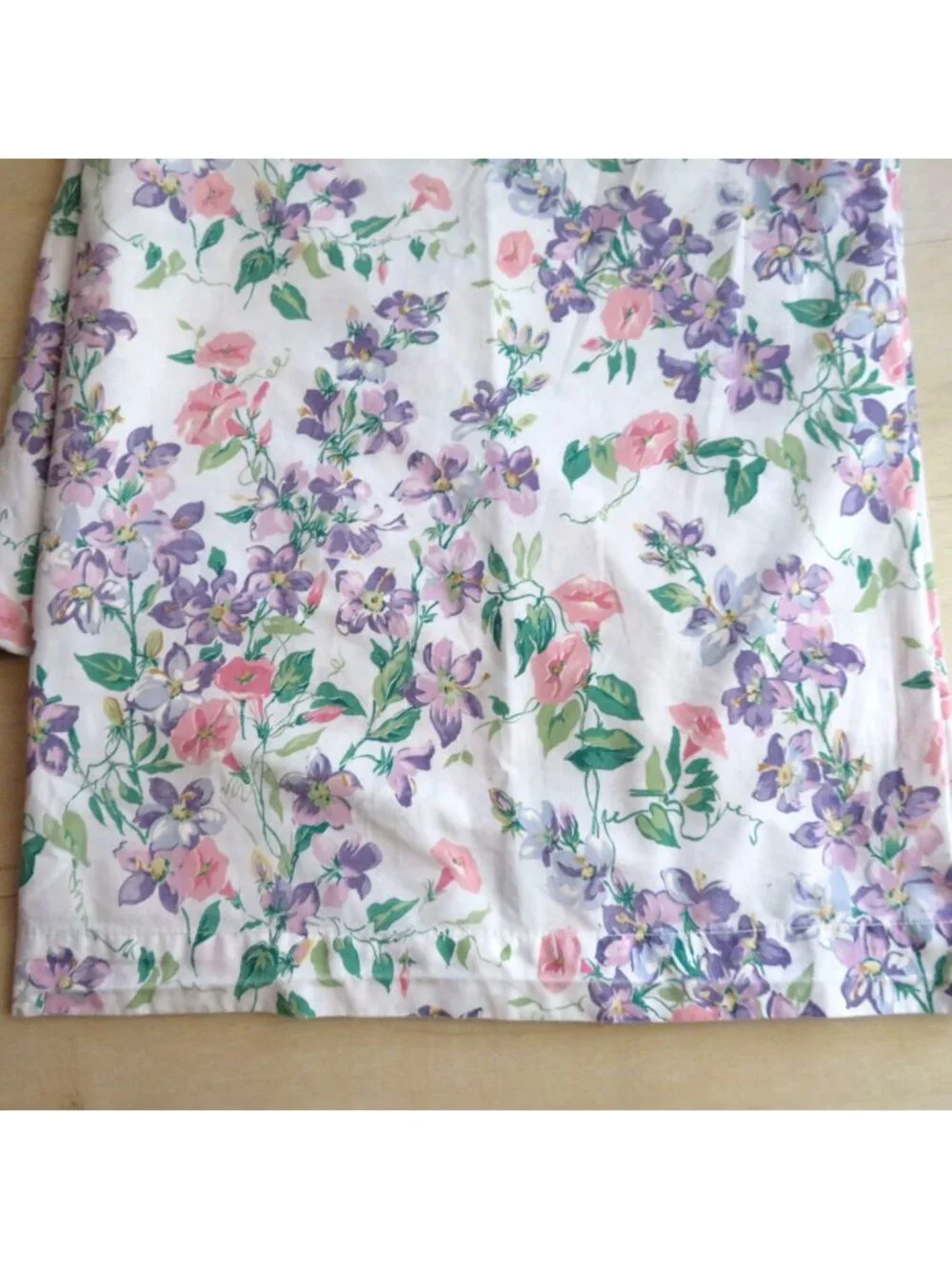 Vintage Cannon Queen Flat Sheet Floral Pink Purple Percale Cottagecore USA Made